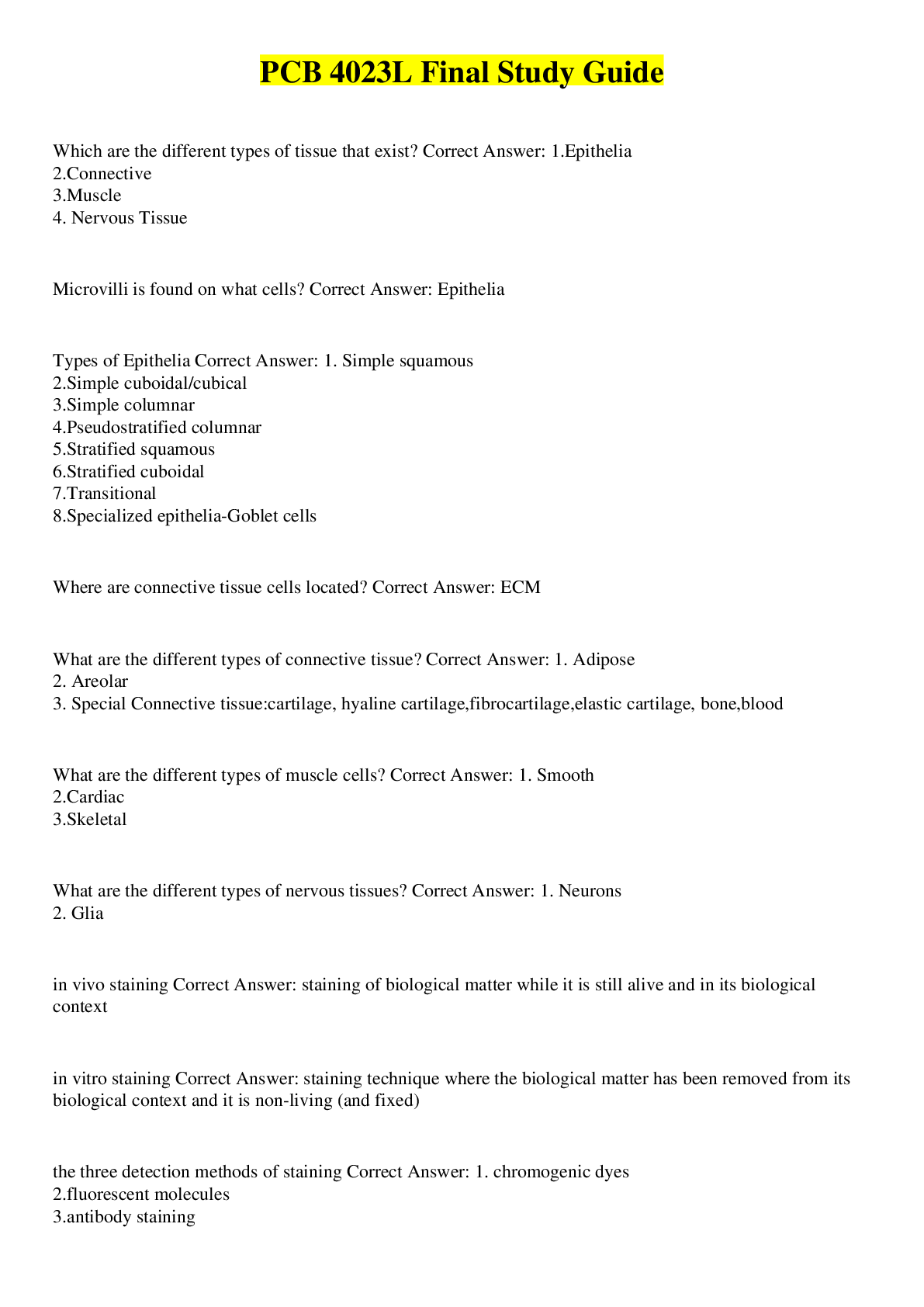 Preview image for PCB 4023L Final Study Guide